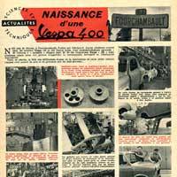 Article de presse Vespa 400 Journal de Tintin n°519