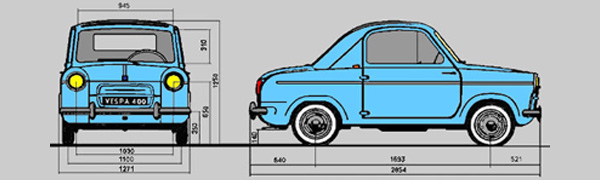 Vespa 400 body dimensions and layout